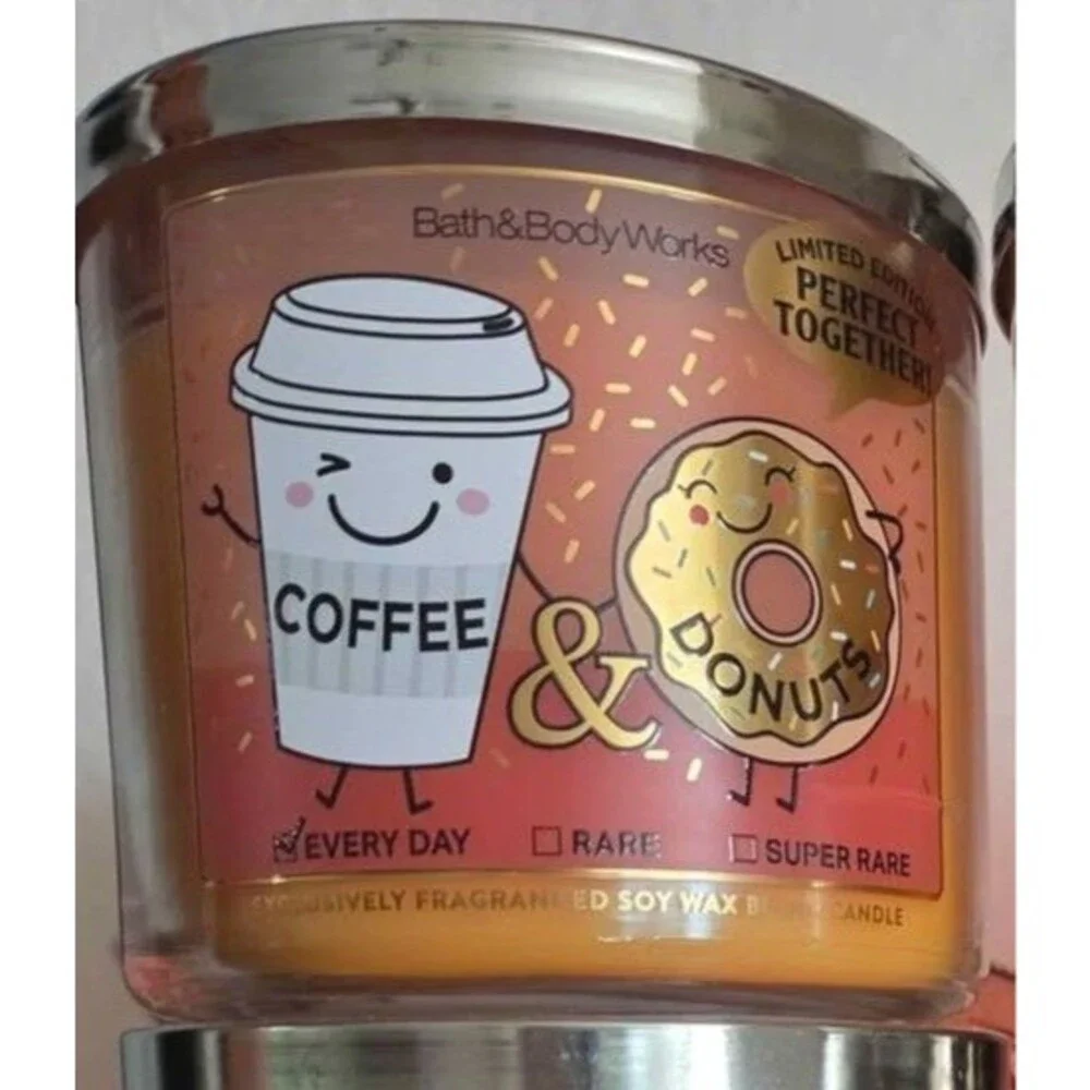Bath & Body Works Coffee & Donuts 3-Wick Candle Set Limited Edition Lot of 2 - Picture 2 of 2